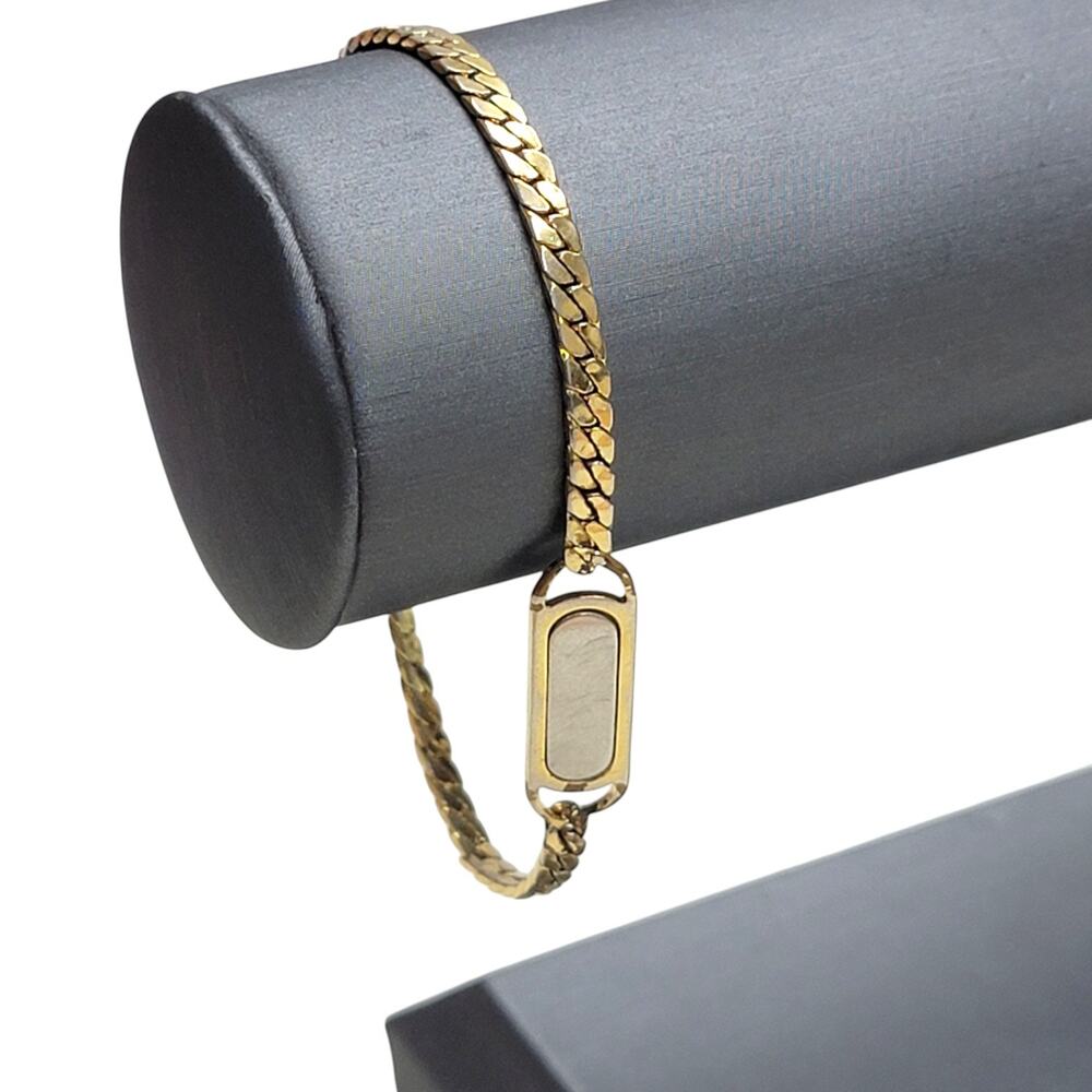 Vintage Avon Two Tone Gold Silver Curb Chain Blank ID Plaque Bracelet Unisex